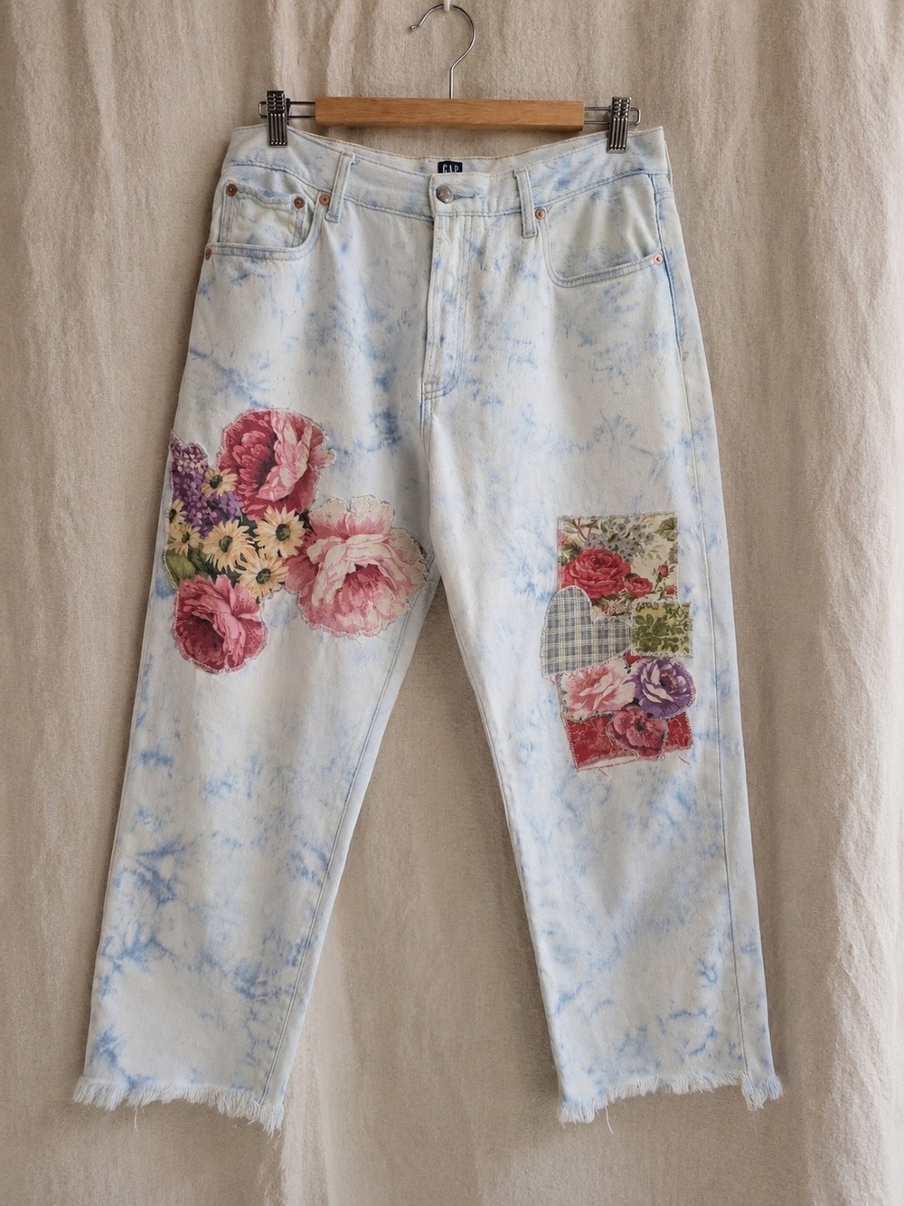OOAK Gap In The Hoodwear Floral Applique Acid Wash Boyfriend Jeans 14/32